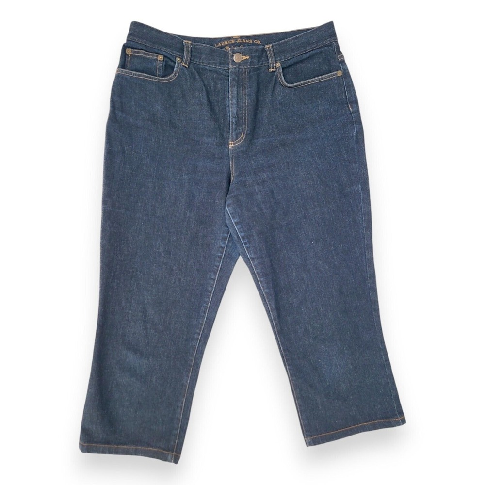 Lauren Ralph Lauren Women 10 Jeans Cotton Blend Blue Wide Leg Crop